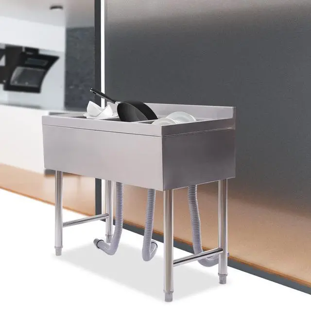 Alt view image 3 of 6 - Free Standing Commercial Kitchen Outdoor Utility Sink 304 Stainless Steel 3-Compartment Commercial Sink for Restaurant, Kitchen (Three-Bowls Style A, 33" H)