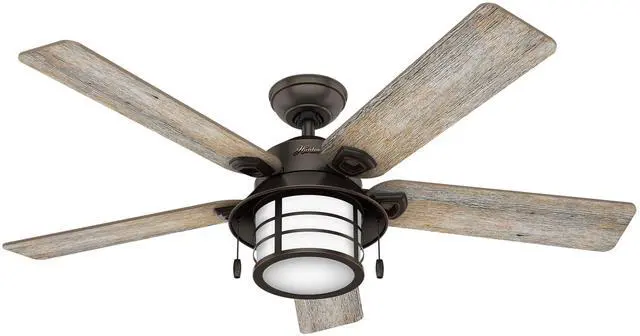 Main image of 54 inch Outdoor or Indoor Ceiling Fan with LED Light - Rustic Ceiling Fan with Pull Chain, For Bedroom, Living Room, or Patio, Standard Mount, No Remote - Key Biscayne 59273, Onyx Bengal