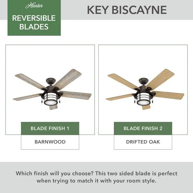 Alt view image 5 of 6 - 54 inch Outdoor or Indoor Ceiling Fan with LED Light - Rustic Ceiling Fan with Pull Chain, For Bedroom, Living Room, or Patio, Standard Mount, No Remote - Key Biscayne 59273, Onyx Bengal