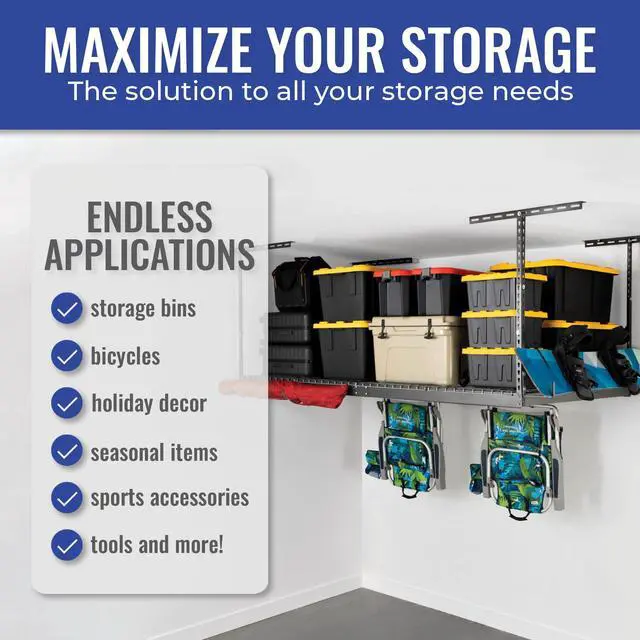Alt view image 3 of 6 - 4x8 Overhead Garage Storage Rack Heavy Duty - Hammertone (24"-45") - Holds 600 lb