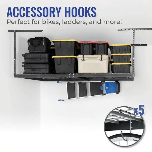 Alt view image 4 of 6 - 4x8 Overhead Garage Storage Rack Heavy Duty - Hammertone (24"-45") - Holds 600 lb