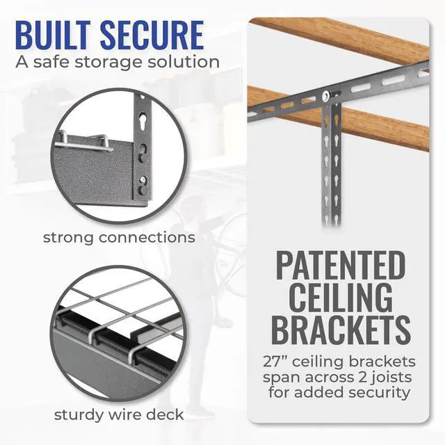 Alt view image 6 of 6 - 4x8 Overhead Garage Storage Rack Heavy Duty - Hammertone (24"-45") - Holds 600 lb