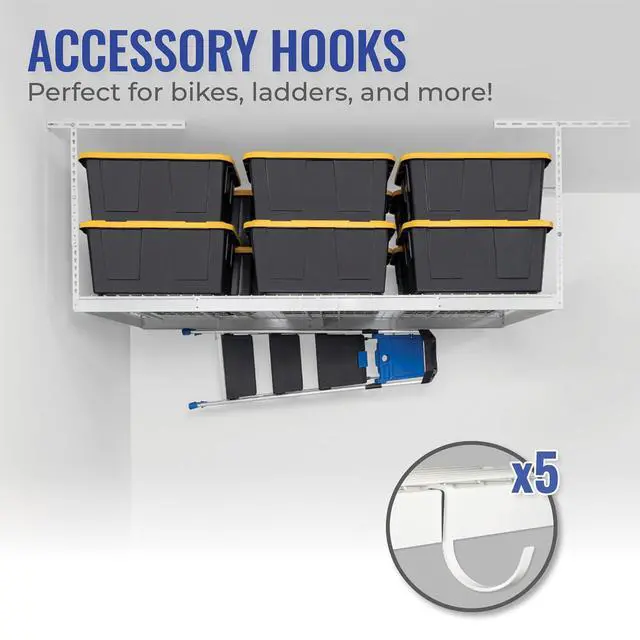 Alt view image 4 of 6 - 4x8 Overhead Garage Storage Rack Heavy Duty - White (12"-24") - Holds 600 lb