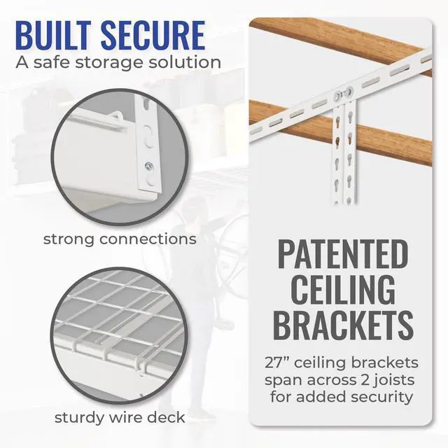 Alt view image 6 of 6 - 4x8 Overhead Garage Storage Rack Heavy Duty - White (12"-24") - Holds 600 lb