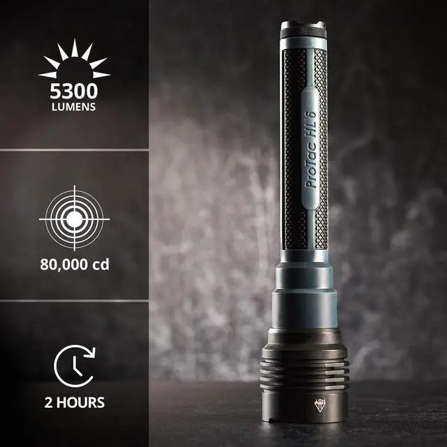 Alt view image 2 of 6 - 88131 ProTac HL 6 5,300-Lumen 80,000-Candela Rechargeable Flashlight with 120V USB Adapter, Y USB-C Cord, and Wrist Lanyard, Black