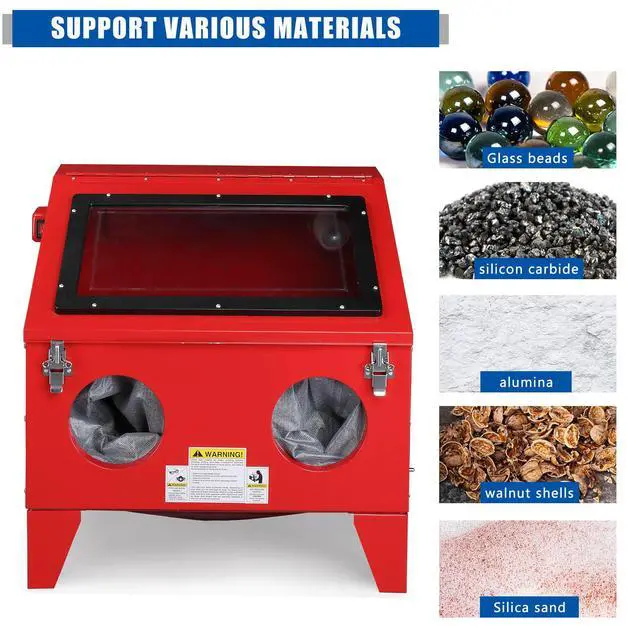 Alt view image 5 of 6 - 40 Gallon Bench Top Air Sandblasting Cabinet | Heavy Duty Steel, Includes Gun and 4 Nozzles, 60-125PSI/6-25CFM, For Rust Removal, Stain, Paint