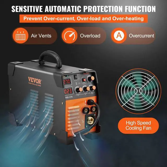Alt view image 6 of 6 - MIG Welder, 3 in 1 270 Amp Welding Machine, 110 220V MIG Lift TIG Arc Welder, Portable Lift TIG Welder ARC Welder with IGBT DC Inverter, LCD Digital Display, Welder Torch and Welding Wire