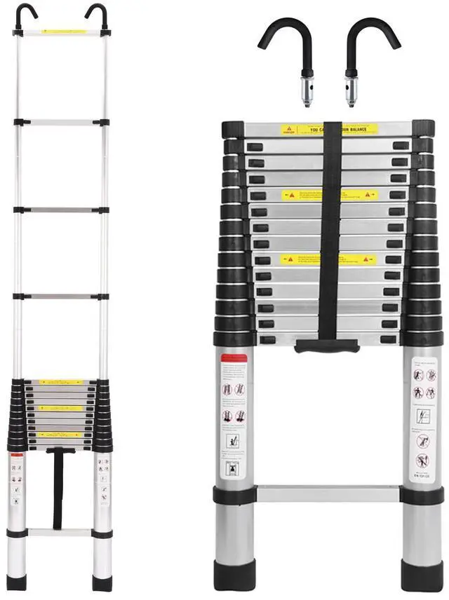 Main image of Telescoping Ladder Aluminum 20.3FT 6.2m Extension Ladder with Detachable Hooks, EN131 Standard 330lbs Load Capacity, Adjustable Height Portable Home Step Ladder Weights 36lbs