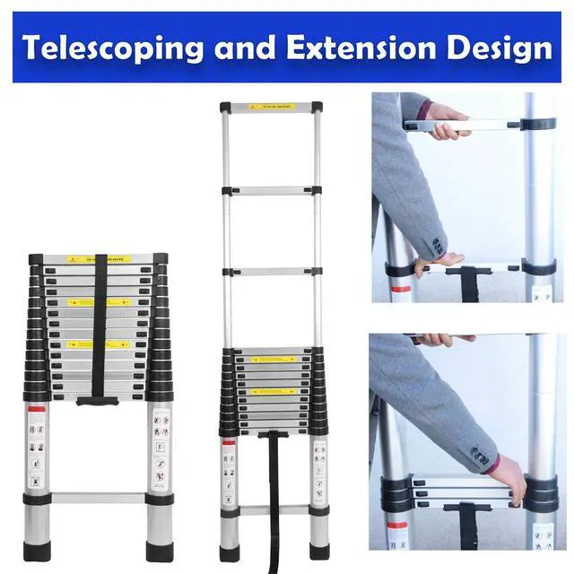 Alt view image 4 of 6 - Telescoping Ladder Aluminum 20.3FT 6.2m Extension Ladder with Detachable Hooks, EN131 Standard 330lbs Load Capacity, Adjustable Height Portable Home Step Ladder Weights 36lbs