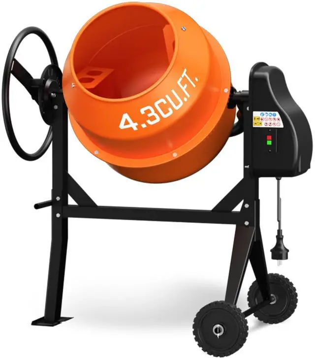 Main image of Concrete Mixer 4.3 Cu.Ft. 450W (3/5HP) Heavy Duty Portable Concrete Mixer with Wheel & Stand for Mortar, Stucco, Fodder Industrial Cement Mixing Machine, Orange