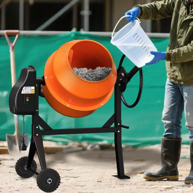 Alt view image 6 of 6 - Concrete Mixer 4.3 Cu.Ft. 450W (3/5HP) Heavy Duty Portable Concrete Mixer with Wheel & Stand for Mortar, Stucco, Fodder Industrial Cement Mixing Machine, Orange