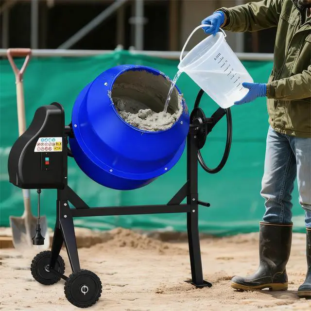 Alt view image 6 of 6 - 4.3 Cu.Ft. Concrete Mixer Machine, 450W 3/5HP Electric Cement Mixer Machine with Wheel and Stand for Stucco, Blue
