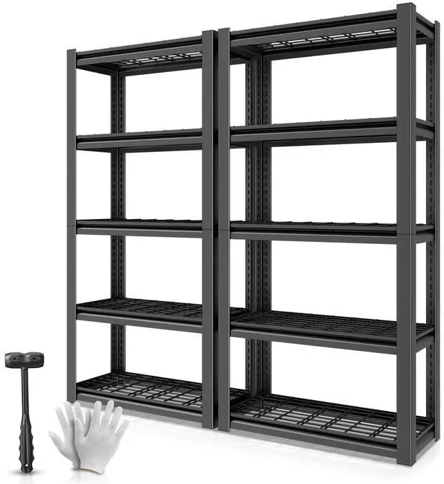 Main image of 5-Tier Storage Shelves Set of 2, 72" H (3000LBS Capacity) Adjustable Garage Shelving, Metal Storage Utility Rack Shelf Unit for Pantry Kitchen Warehouse, 72" H x 35" W x 16" D, Black