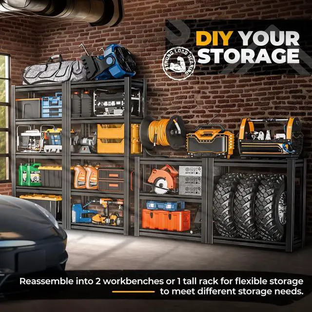 Alt view image 3 of 6 - 5-Tier Storage Shelves Set of 2, 72" H (3000LBS Capacity) Adjustable Garage Shelving, Metal Storage Utility Rack Shelf Unit for Pantry Kitchen Warehouse, 72" H x 35" W x 16" D, Black
