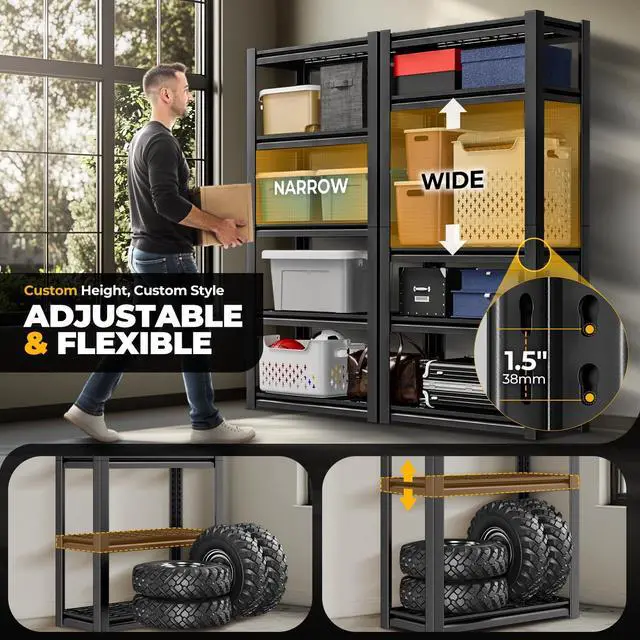 Alt view image 4 of 6 - 5-Tier Storage Shelves Set of 2, 72" H (3000LBS Capacity) Adjustable Garage Shelving, Metal Storage Utility Rack Shelf Unit for Pantry Kitchen Warehouse, 72" H x 35" W x 16" D, Black