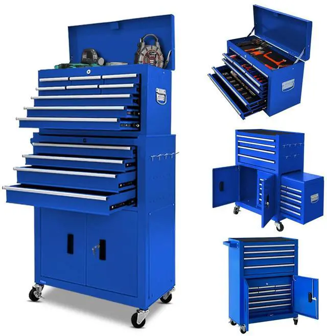 Main image of 13-Drawer Rolling Tool Chest with Double Doors, 2 in 1 Detachable Rolling Tool Chests, Metal Standing Tool Cabinet with Lock, Large Toolbox for Garage Workshop, Gift for Christmas