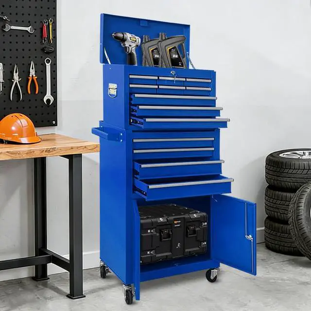 Alt view image 2 of 6 - 13-Drawer Rolling Tool Chest with Double Doors, 2 in 1 Detachable Rolling Tool Chests, Metal Standing Tool Cabinet with Lock, Large Toolbox for Garage Workshop, Gift for Christmas