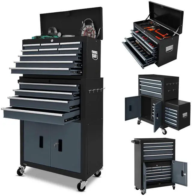 Main image of 13-Drawer Rolling Tool Chest with Double Doors, 2 in 1 Detachable Rolling Tool Chests, Metal Standing Tool Cabinet with Lock, Large Toolbox for Garage Workshop, Gift for Christmas