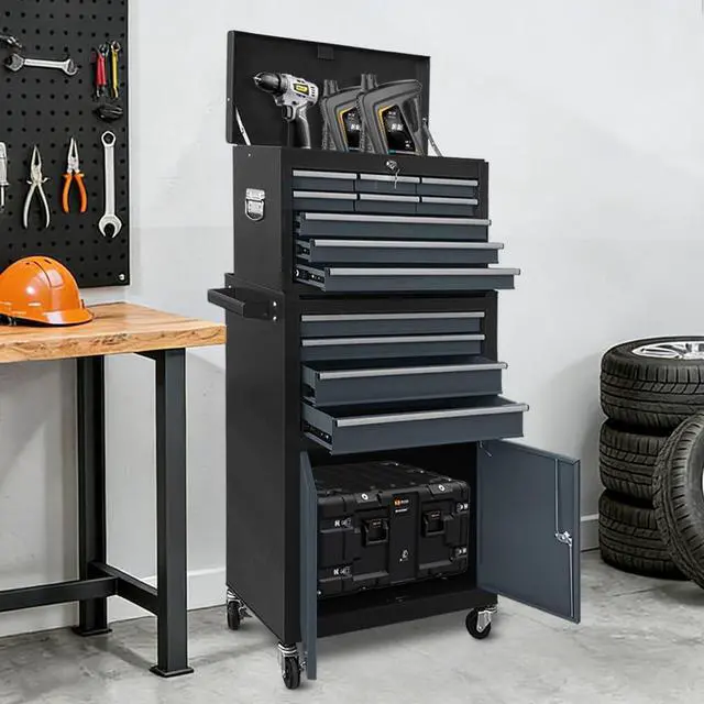 Alt view image 2 of 6 - 13-Drawer Rolling Tool Chest with Double Doors, 2 in 1 Detachable Rolling Tool Chests, Metal Standing Tool Cabinet with Lock, Large Toolbox for Garage Workshop, Gift for Christmas