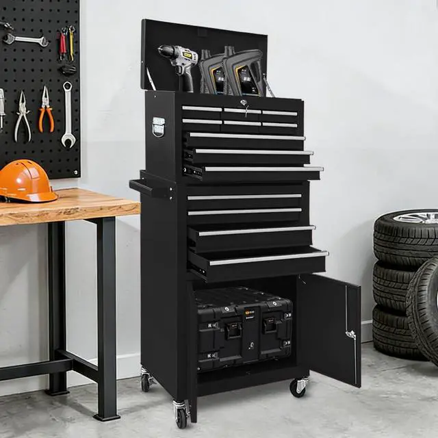 Alt view image 2 of 6 - 13-Drawer Rolling Tool Chest with Double Doors, 2 in 1 Detachable Rolling Tool Chests, Metal Standing Tool Cabinet with Lock, Large Toolbox for Garage Workshop, Gift for Christmas