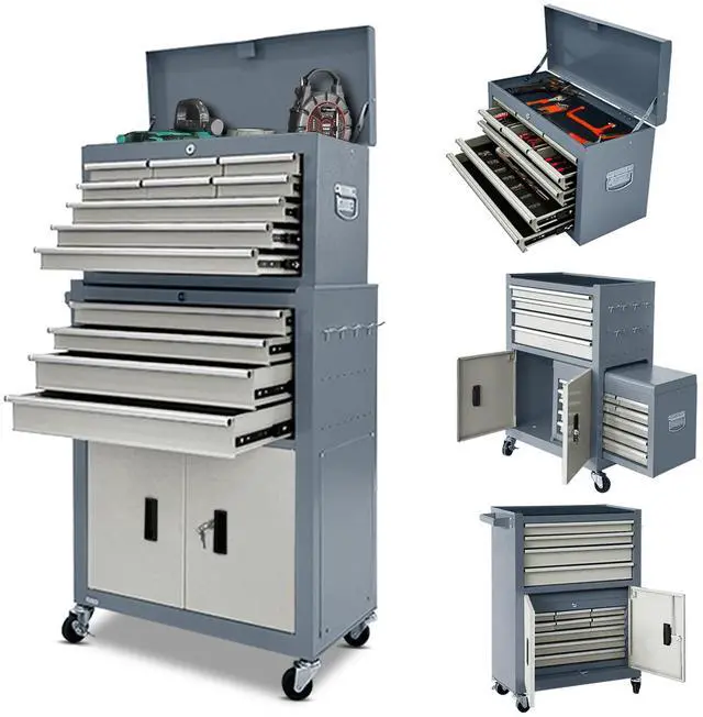 Main image of 13-Drawer Rolling Tool Chest with Double Doors, 2 in 1 Detachable Rolling Tool Chests, Metal Standing Tool Cabinet with Lock, Large Toolbox for Garage Workshop, Gift for Christmas