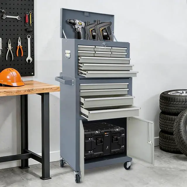 Alt view image 2 of 6 - 13-Drawer Rolling Tool Chest with Double Doors, 2 in 1 Detachable Rolling Tool Chests, Metal Standing Tool Cabinet with Lock, Large Toolbox for Garage Workshop, Gift for Christmas