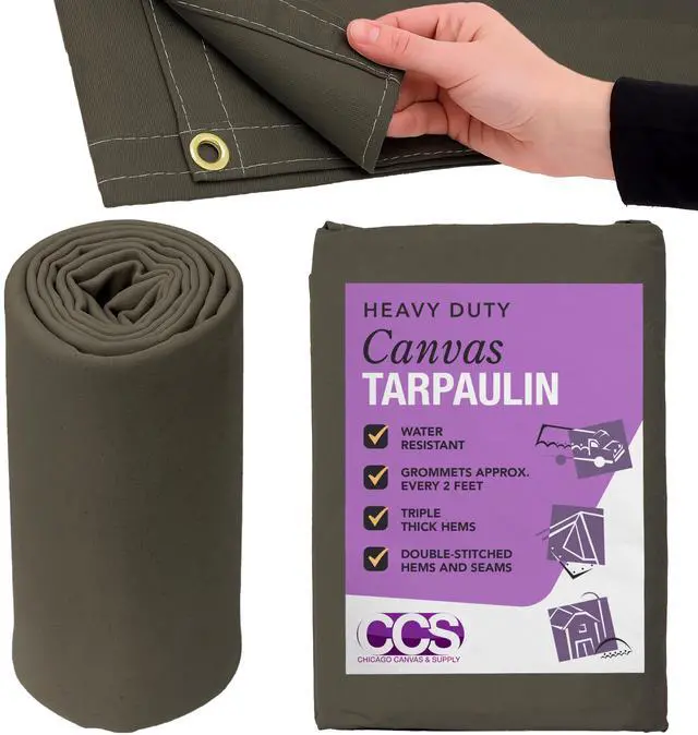 Main image of CCS Waterproof Canvas Tarp Cover (21oz) Heavy Duty Duck Cloth, Waxed Canvas Tarpaulin with Rustproof Brass Grommets for Camping, Construction, Equipment & Outdoor Use (Olive Drab, 12x20 Ft)