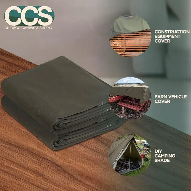 Alt view image 2 of 6 - CCS Waterproof Canvas Tarp Cover (21oz) Heavy Duty Duck Cloth, Waxed Canvas Tarpaulin with Rustproof Brass Grommets for Camping, Construction, Equipment & Outdoor Use (Olive Drab, 12x20 Ft)