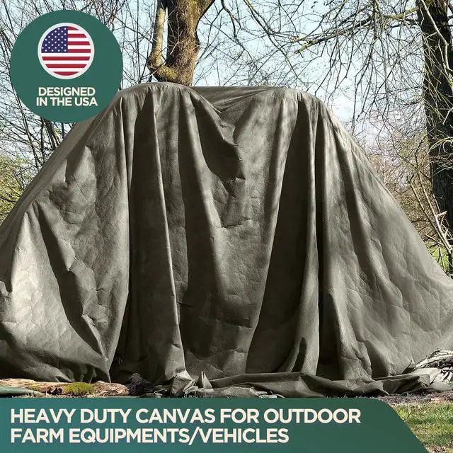 Alt view image 3 of 6 - CCS Waterproof Canvas Tarp Cover (21oz) Heavy Duty Duck Cloth, Waxed Canvas Tarpaulin with Rustproof Brass Grommets for Camping, Construction, Equipment & Outdoor Use (Olive Drab, 12x20 Ft)