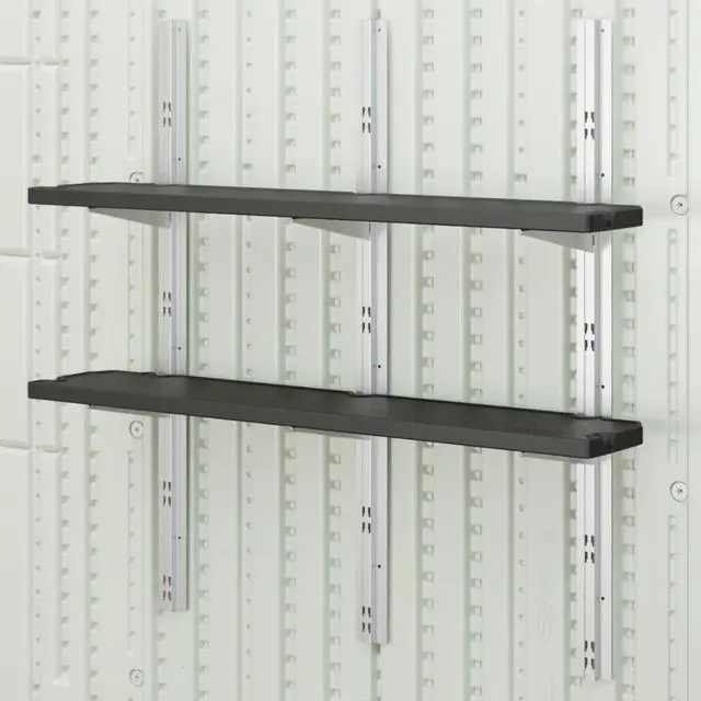 Alt view image 3 of 6 - Vertical Shed 4 Shelf Kit, Space Saving Shelving for Wall Mount Outdoor Storage Structures, 50" W x 11.25" D x 46.75" H, Black