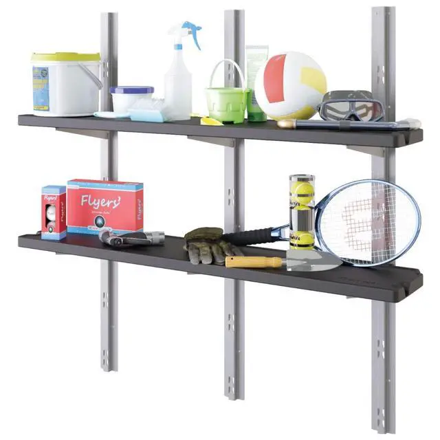 Alt view image 6 of 6 - Vertical Shed 4 Shelf Kit, Space Saving Shelving for Wall Mount Outdoor Storage Structures, 50" W x 11.25" D x 46.75" H, Black