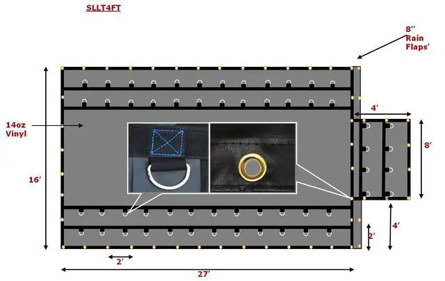 Alt view image 2 of 6 - 16' x 27' Flatbed Truck 14 Oz Superlight Steel Tarp with 4 FT Drop - Black Heavy Duty Vinyl Waterproof Tarp for Trailers to Protect Cargo from Wind, Rain, Snow and Sun