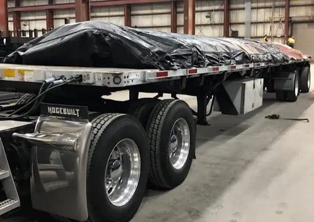 Alt view image 4 of 6 - 16' x 27' Flatbed Truck 14 Oz Superlight Steel Tarp with 4 FT Drop - Black Heavy Duty Vinyl Waterproof Tarp for Trailers to Protect Cargo from Wind, Rain, Snow and Sun