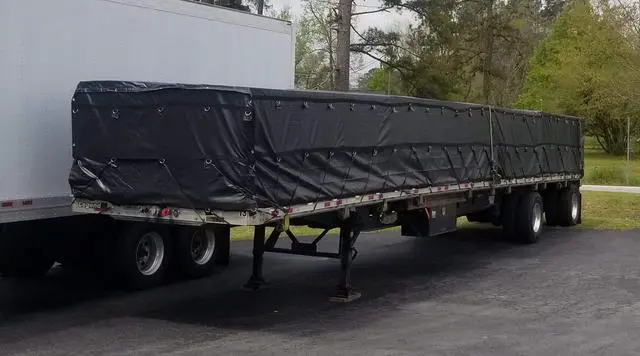 Alt view image 6 of 6 - 16' x 27' Flatbed Truck 14 Oz Superlight Steel Tarp with 4 FT Drop - Black Heavy Duty Vinyl Waterproof Tarp for Trailers to Protect Cargo from Wind, Rain, Snow and Sun