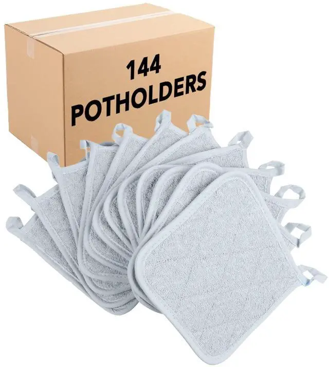Main image of Arkwright Pot Holders for Kitchen - Heat Resistant Square Hot Pads Bulk Case of 144, Professional Grade Washable Cotton Coaster for Oven, Cooking and Baking, 7 x 7 in, Grey