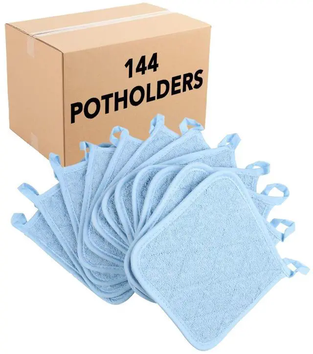 Main image of Arkwright Pot Holders for Kitchen - Heat Resistant Square Hot Pads Bulk Case of 144, Professional Grade Washable Cotton Coaster for Oven, Cooking and Baking, 7 x 7 in, Blue
