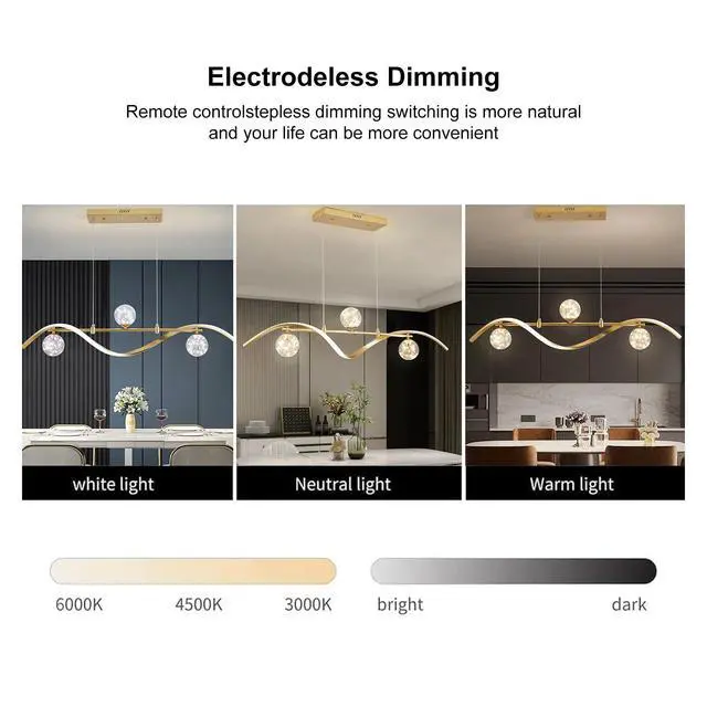 Alt view image 3 of 6 - LED Linear Kitchen Island Light Fixtures, Modern Dimmable Dining Room Light Fixture 4-Light