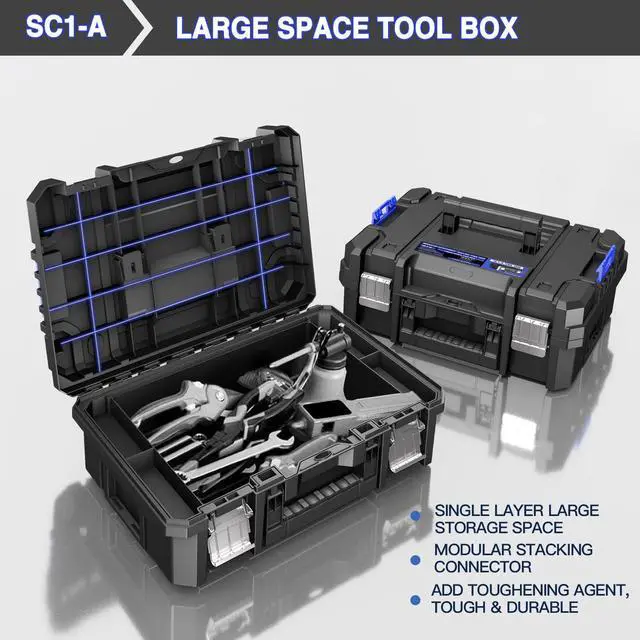 Alt view image 6 of 6 - 4 Tier Stackable Rolling Tool Box with Wheels | Modular Tool Organizer Box Storage System | Portable Tool Box with Drawers | Tough and Durable | For Garage Storage | Home Repairs | Professional Work