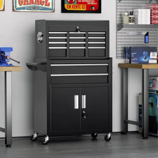 Alt view image 2 of 6 - Metal Tool Chest, 8 Drawer Rolling Tool Chest with Wheels, Detachable Tool Storage Cabinet with Lock for Garage, Assembled Steel Tool Cart with Liner & Hooks for Workshop, Warehouse (Black)