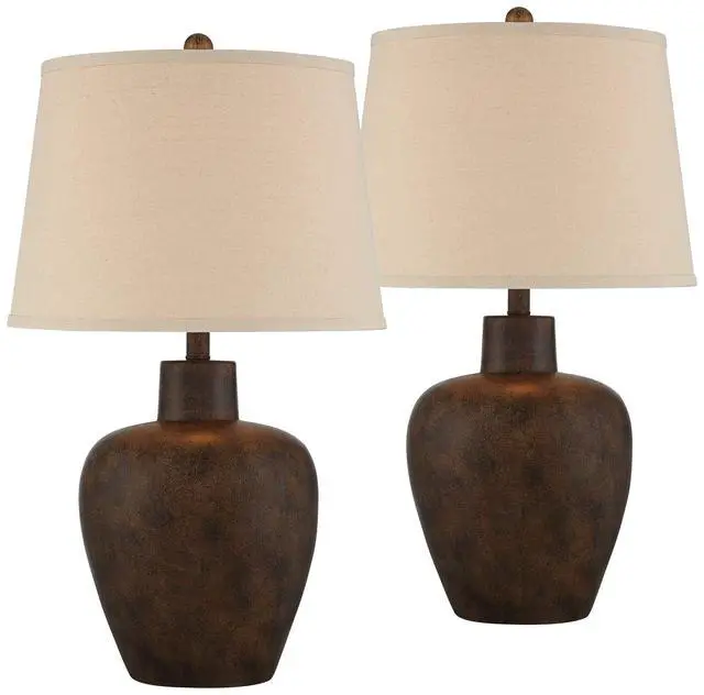 Alt view image 2 of 6 - Glenn 27" Tall Urn Farmhouse Rustic Natural Cottage Southwestern Table Lamps Set of 2 WiFi Smart Socket Dark Terra Cotta Finish Living Room Bedroom Bedside Nightstand Fabric Shade