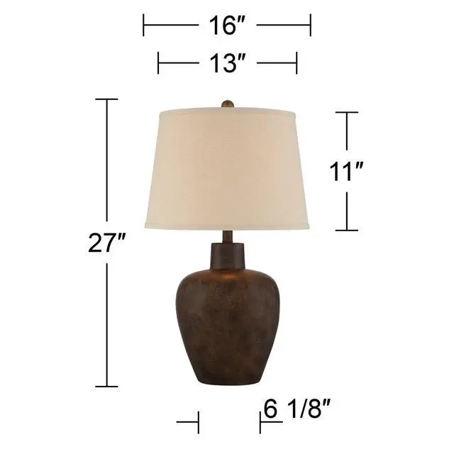 Alt view image 4 of 6 - Glenn 27" Tall Urn Farmhouse Rustic Natural Cottage Southwestern Table Lamps Set of 2 WiFi Smart Socket Dark Terra Cotta Finish Living Room Bedroom Bedside Nightstand Fabric Shade