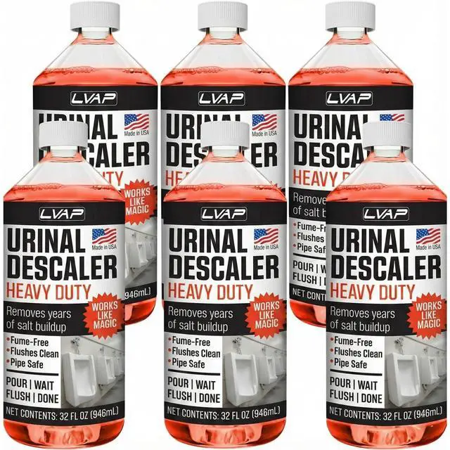 Main image of Heavy Duty Urinal Salt Remover Made in USA Commercial Grade Urinal Drain Cleaner & Odor Eliminator. Removes Salt, Calcium, Rust and Scale Build Up 32 fl oz Bottles - 6 Pack