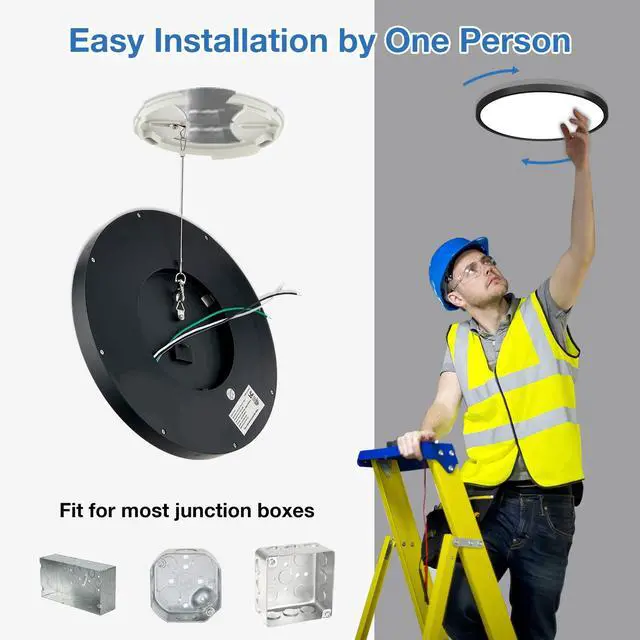 Alt view image 2 of 6 - 15.8 Inch Black Flush Mount Ceiling Light Dimmable, 6 Pack, 24W, 3 Color Temperature Seletable, ETL