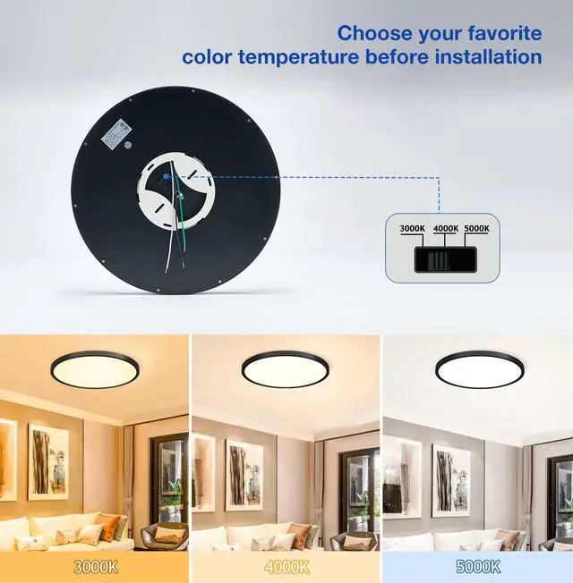 Alt view image 3 of 6 - 15.8 Inch Black Flush Mount Ceiling Light Dimmable, 6 Pack, 24W, 3 Color Temperature Seletable, ETL