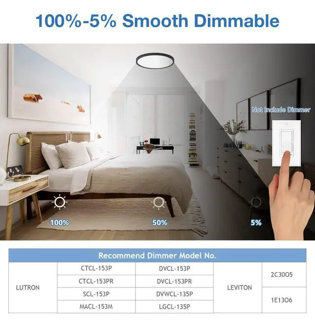 Alt view image 4 of 6 - 15.8 Inch Black Flush Mount Ceiling Light Dimmable, 6 Pack, 24W, 3 Color Temperature Seletable, ETL