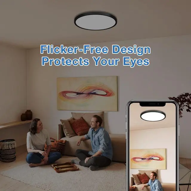 Alt view image 5 of 6 - 15.8 Inch Black Flush Mount Ceiling Light Dimmable, 6 Pack, 24W, 3 Color Temperature Seletable, ETL