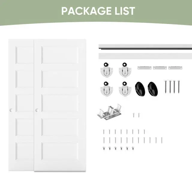 Alt view image 6 of 6 - 60x80 in 5-Panel Bypass Sliding Closet Door, White Primed Door Slab with Bypass Closet Track Hardware Kits, Paintable and Lightweight