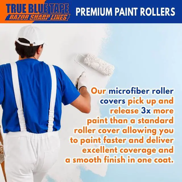 Alt view image 6 of 6 - True Blue 4" Professional Paint Roller Covers, 4 Inch, Best for All Types of Painting Surfaces, Refill Bulk Pack (200, 3/8" Nap)