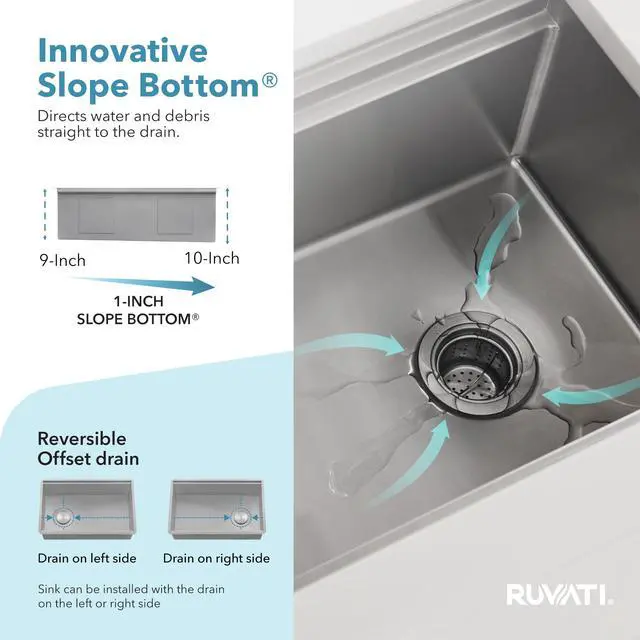 Alt view image 4 of 6 - 27-inch Slope Bottom Offset Drain Undermount Kitchen Sink Single Bowl - RVH7470