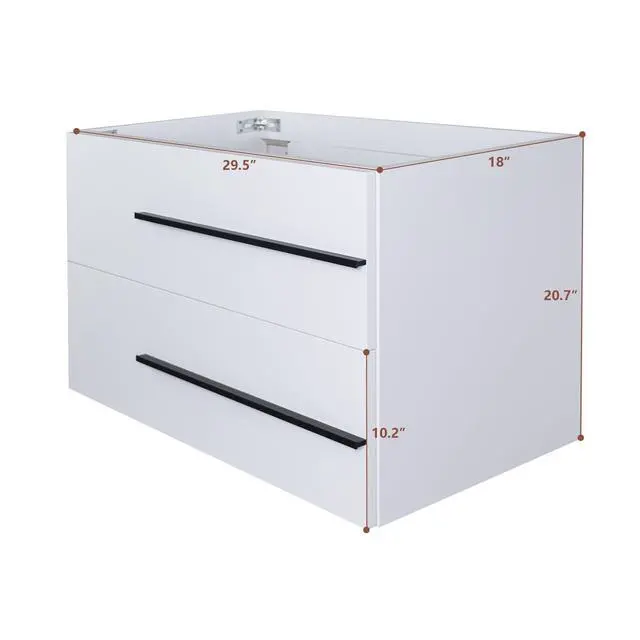 Alt view image 3 of 6 - 30 Inch Bathroom Vanity, Modern Wall Mounted Floating Bathroom Vanity, Bathroom Vanities Sink Cabinet with Storage Drawers & Metal Handles (White Without Ceramic Sink 30")